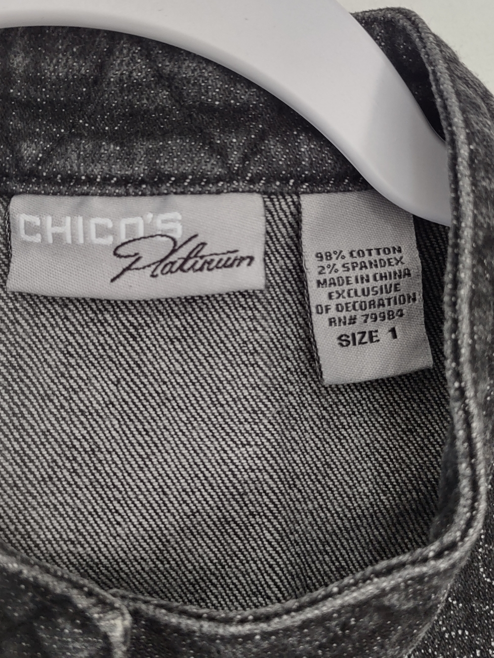 Chico's Patchwork Embroidered Floral Denim Vest Black w/ Bright Floral Size 1 M - Picture 2 of 7